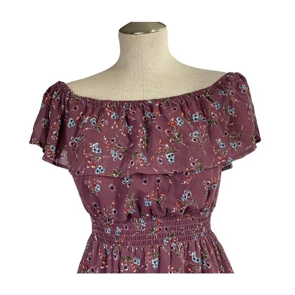 Peacocks Floral Smocked Ruffle Sleeve Midi Dress - Mauve, Size UK:12/US:8 - Picture 9 of 9